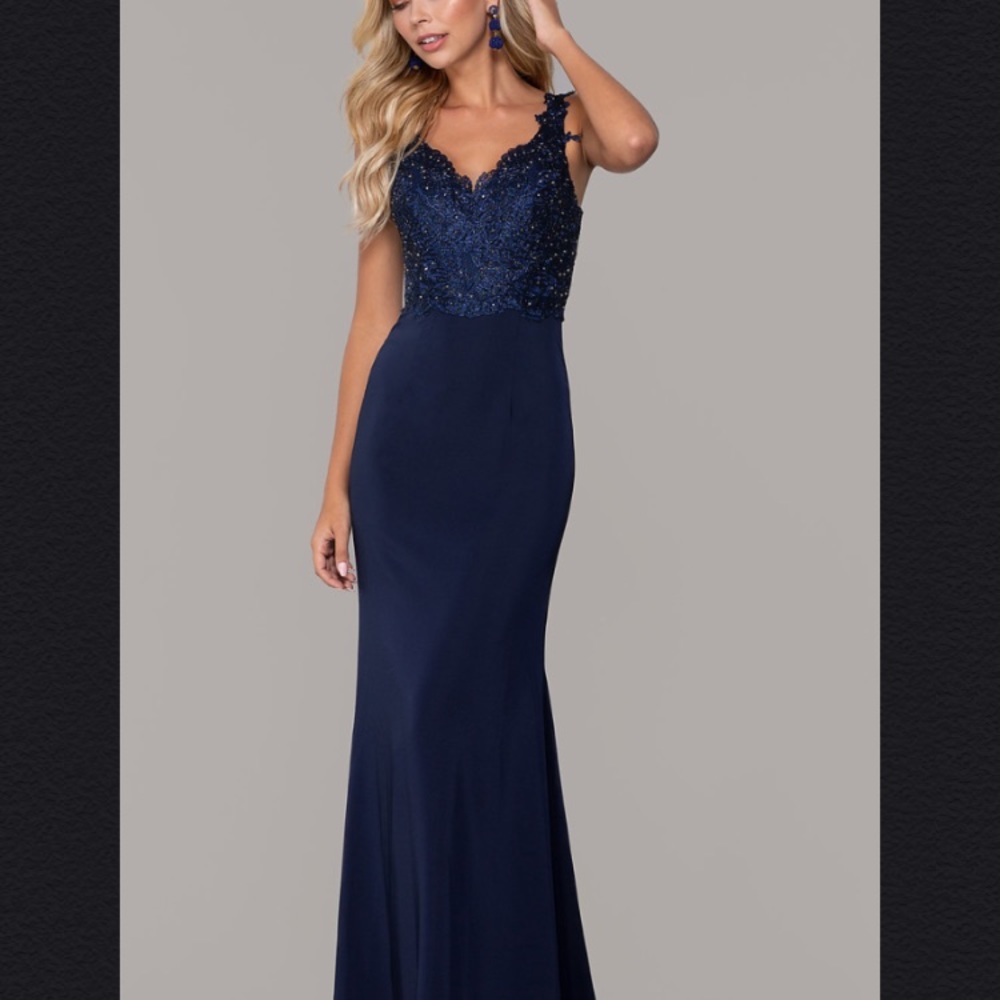Long Navy Blue Prom Dress